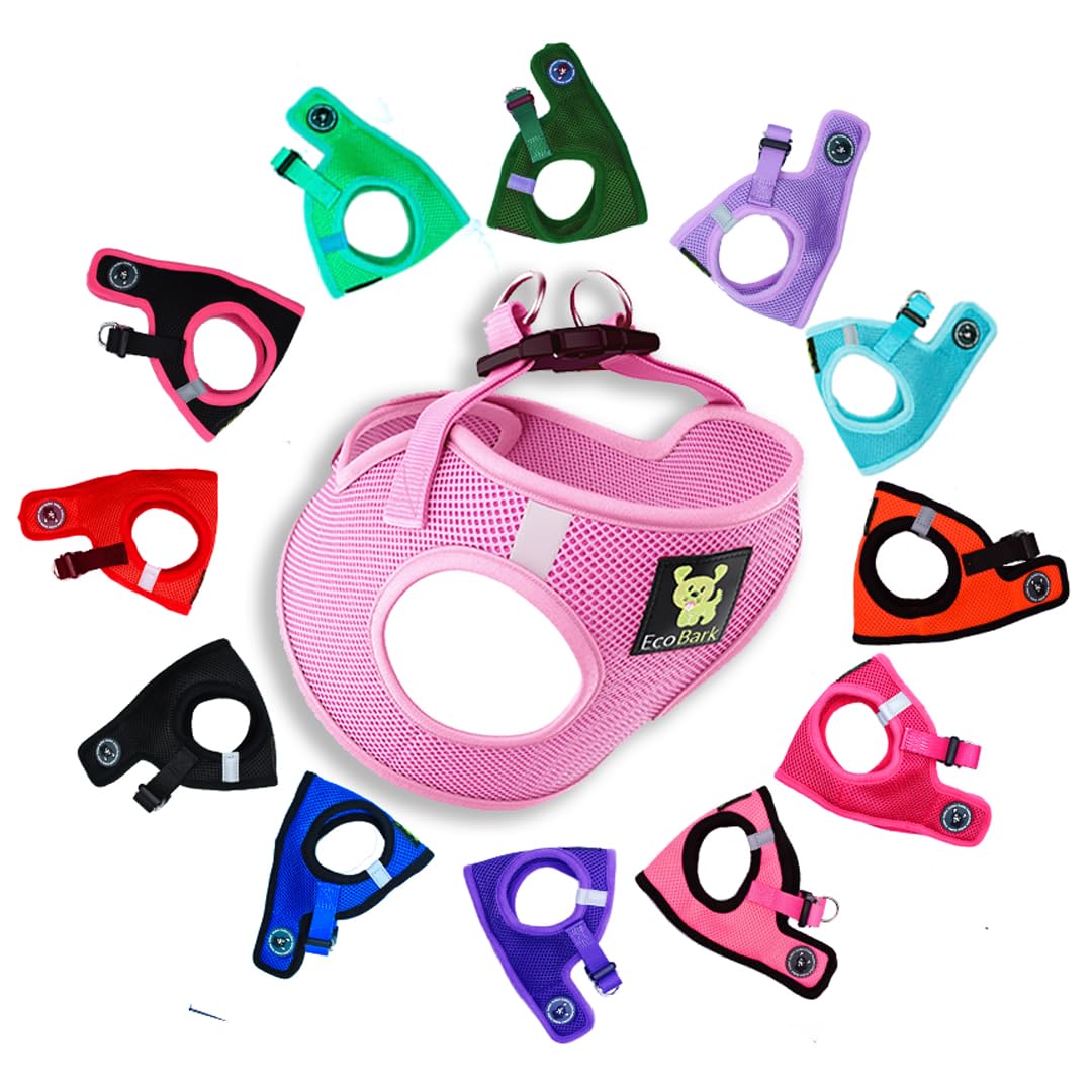 EcoBark Step In Dog Harness Eco Friendly for Small Medium Dogs Reflective Adjustable Soft Mesh Toy Breeds Baby Pink L โ image 1