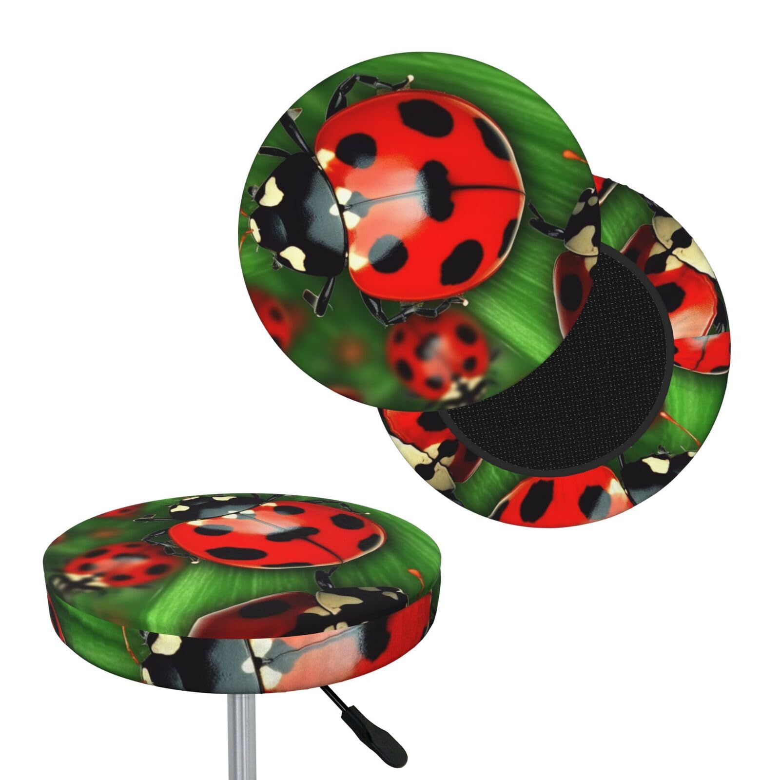 FekiLoot Red Ladybug Round Bar Stool Covers Stretch Washable Bar Stool Covers Dustproof Slipcover Bar Chair Covers with Elastic Band for Bar Kitchen Living Room Decor 13 Inch