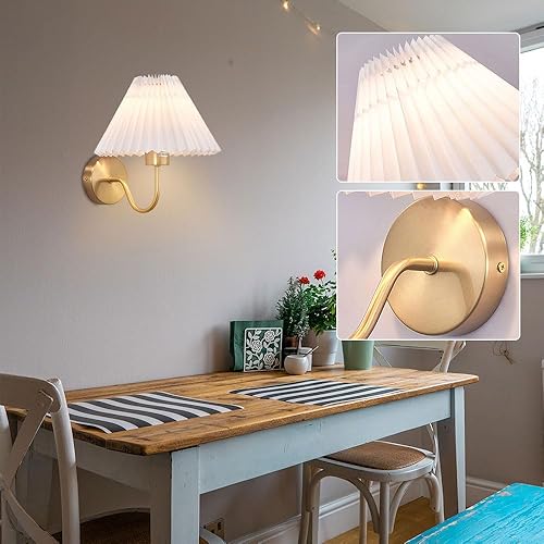Miniatura 6 de IBalody Lámpara de pared de tela plisada, linterna de pared nórdica para interiores, elegantes apliques de pared de cabecera única, lámpara de pared