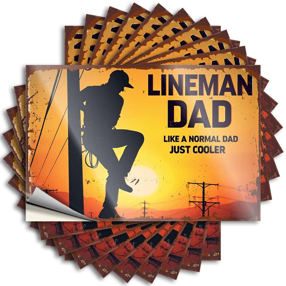 Fzfn Men's Colour Teen Bedroom Decor Saying Durable Window | Lineman Dad - Like A Normal Dad, Just Cooler Autumn Self Adhesive Sticker For Boys Diy(6X9cm)