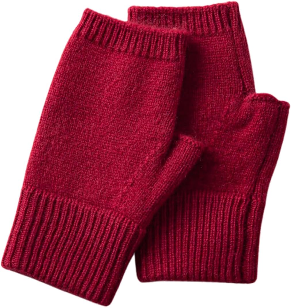 Cashmere Fingerless Gloves, Women Winter Long Knit Arm Warmer Mittens with Thumb Hole