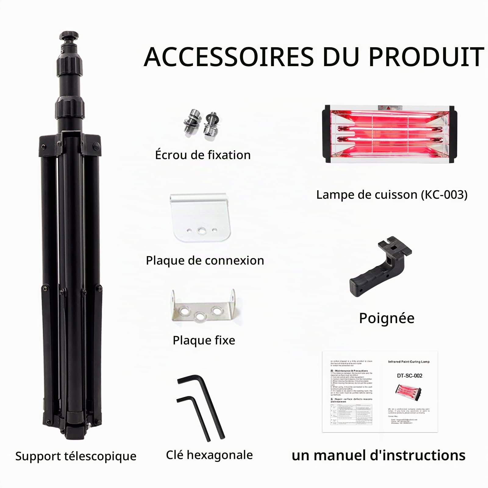 DATOUBOSS 2000W Lampe de Séchage de Peinture Infrarouge de Cuisson, Lampe de polymérisation de Peinture Infrarouge à Ondes Courtes réparation de carrosserie avec support et un timing intelligent