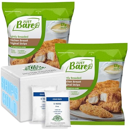 Salutem Vita - Tiras de pollo recién empanadas Just Bare congeladas, 3 libras - Paquete de 2