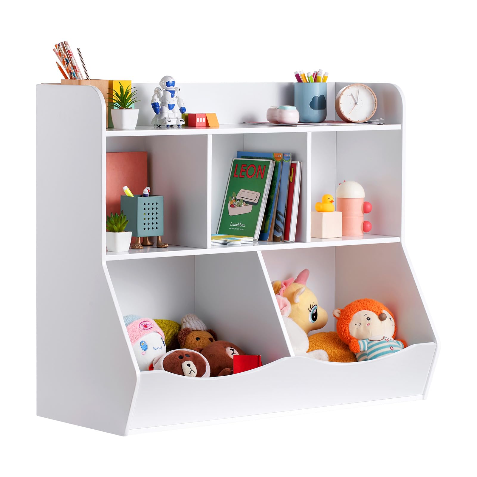VEVOR Scaffale Portaoggetti in Legno per Bambini, Organizzatore Giocattoli con Scaffale per Libri, Armadietto per Camera Giochi