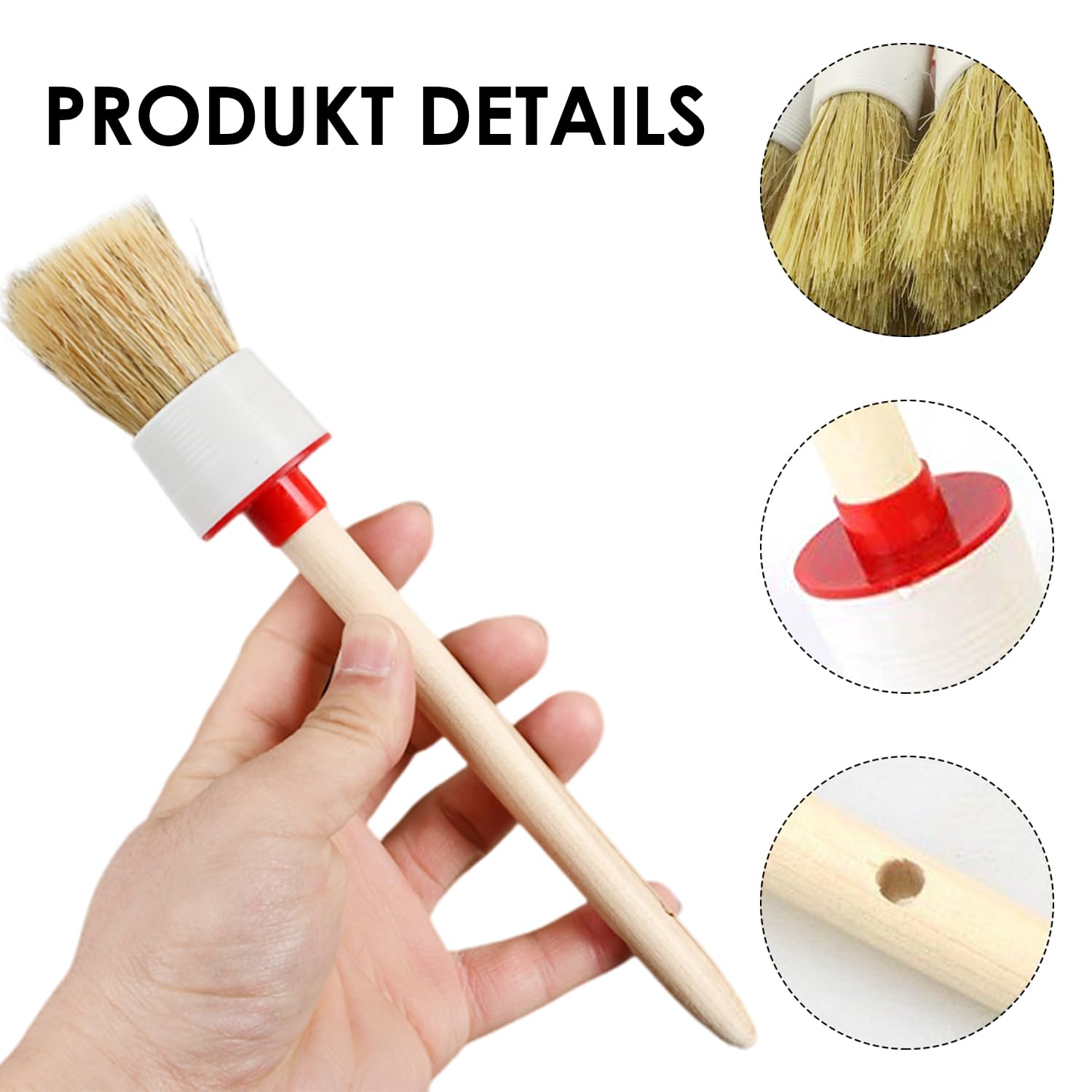 6 Brosses En Bois Et 6 Anneaux De Rangement En Fil Métallique, Brosses Rondes, Brosses De Nettoyage De Voiture, Pinceaux De Peinture De Meubles, Brosses De Détail, Appareils Électroménagers.