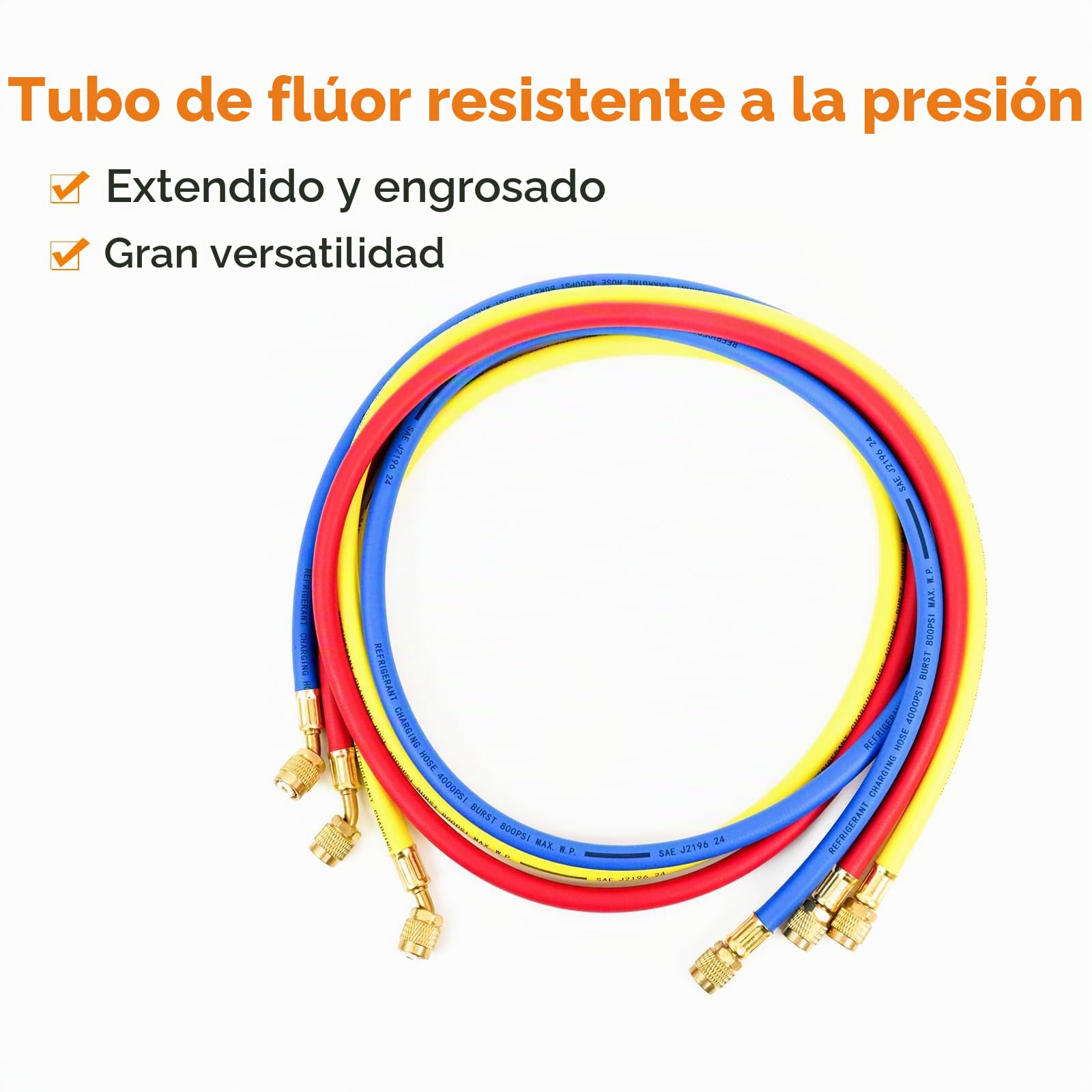Elitech HVAC Tubo de llenado de refrigerante con refrigerante para R134a R12 R2 R502, adaptador de manguera de llenado de fluoruro de CA 1/4" SAE para coche aire acondicionado manguera de carga (3