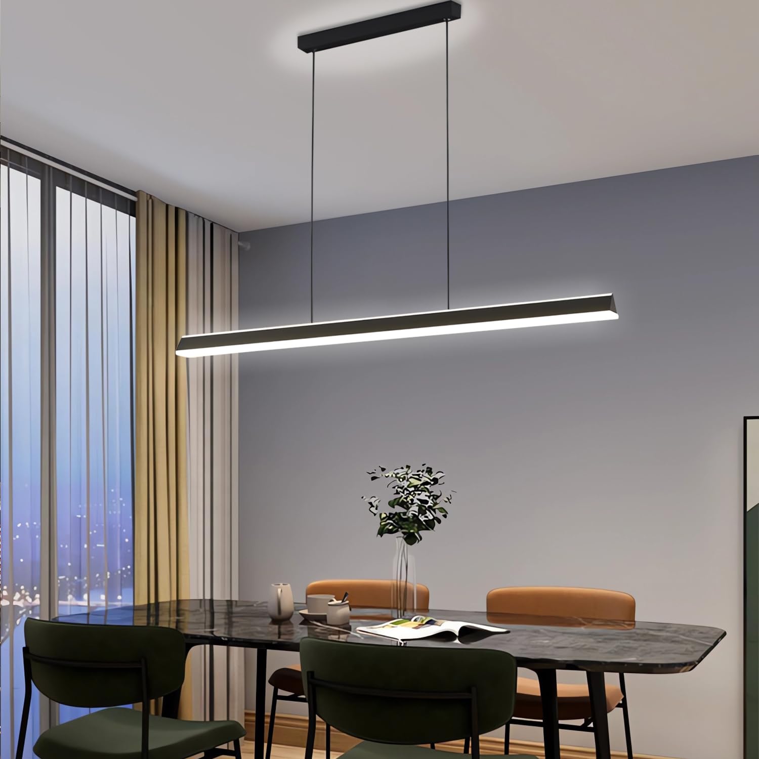 Moderne LED Pendelleuchten Esszimmer Pendelleuchte Dimmbare Büroleuchte Fernbedienung Lineare Kronleuchter Aluminium Kücheninselbeleuchtung Kreative Hängelampe für Küche Tischlampe (Schwarz, L80cm)
