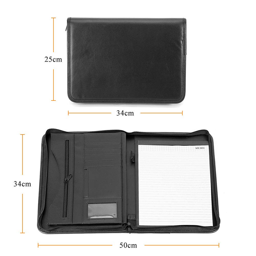 Cartella per conferenze con cerniera A4 cartella per conferenze con cerniera, formato A4, custodia per documenti, in pelle PU, con cerniera, portapenne, raccoglitore, tasche per biglietti visita