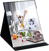 ZBEIVAN Extra Large 12x9" Portable Folding Makeup Mirror, Black PU Leather Frameless Vanity Mirror with Stand for Travel & Desk