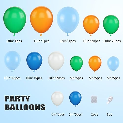 Miniatura 2 de Arco de globos de dinosaurio azul, verde y naranja, 121 unidades, cumpleaños de niños, decoraciones de baby shower