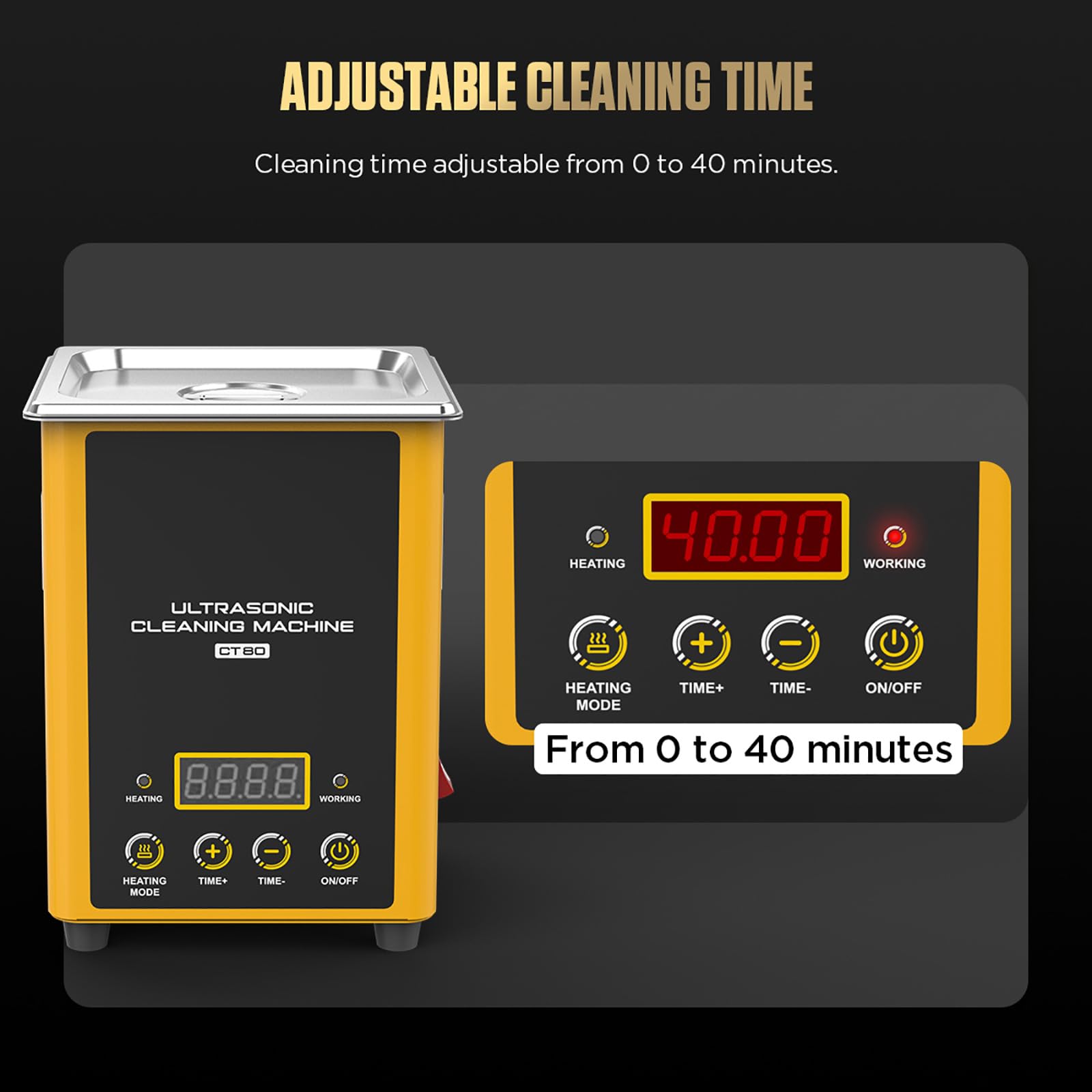 CT80 Pulitore ad ultrasuoni 2L in acciaio inossidabile, 40kHz riscaldato Sonic Macchina di pulizia per ricambi auto carburatori laboratorio gioielli dentali, timer 0-40 min 50 ° C 60 W, 110 V