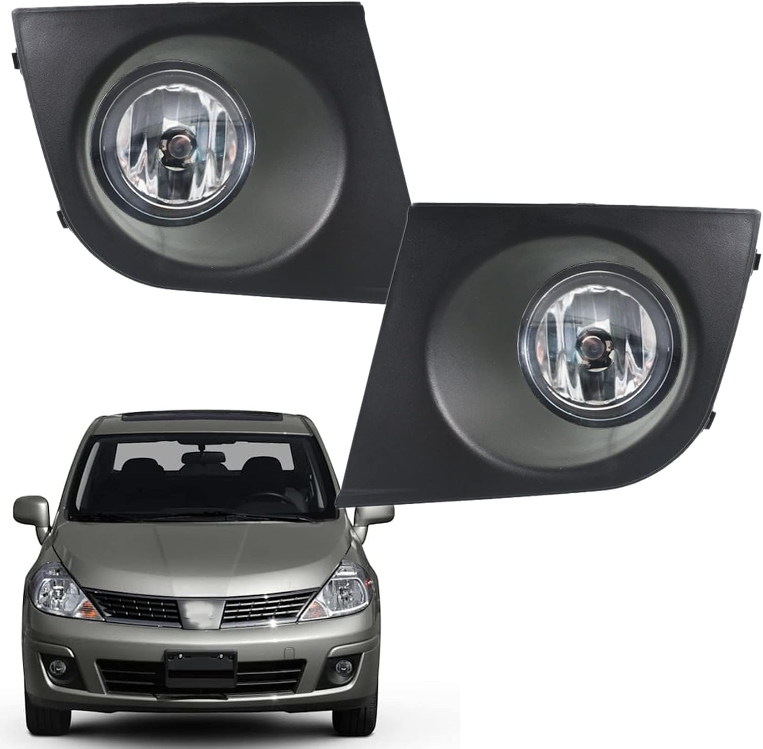 2-Pack Fog Light Assembly with Bulbs Harness Switch Kit Replacement for Ver-sa 2007-2011 Passenger and Driver Side
