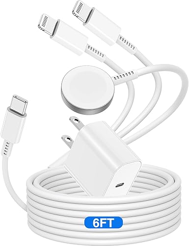 Apple Watch Charger USB C para Apple Watch y iPhone, cable magnético de carga rápida 3 en 1 iWatch de 6 pies con adaptador de cargador rápido de 20