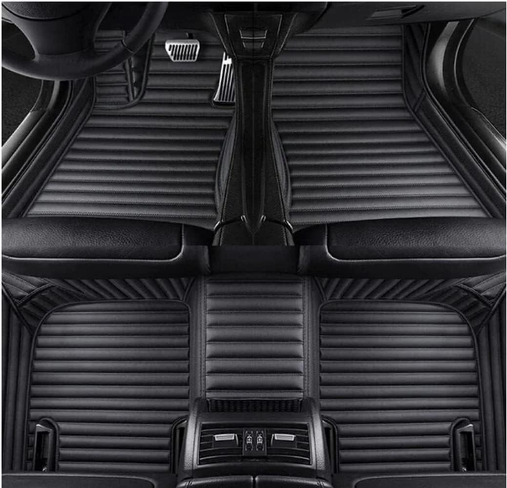 Premium Car Floor Mats, All-Weather Protection, Custom Fit Design Pattern, Full Set Accessories for 1st, 2nd, 3rd Row SUV Truck Van Matts (Black Stripe)