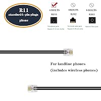 Vista 3 de Paquete de 3 cables de extensión de teléfono de 1 pie con enchufes RJ11 6P4C estándar para teléfono fijo y fax (3, negro, 1 pie)