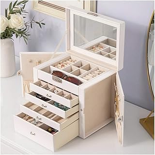 XMCF Pudełko na biżuterię organizer pudełko na biżuterię o dużej pojemności pierścionki organizer ekspozycyjny biżuteria etui szafkowe bransoletki koraliki naszyjnik opakowanie etui do przechowywania biżuterii dla kobiet (kolor: beżowy)