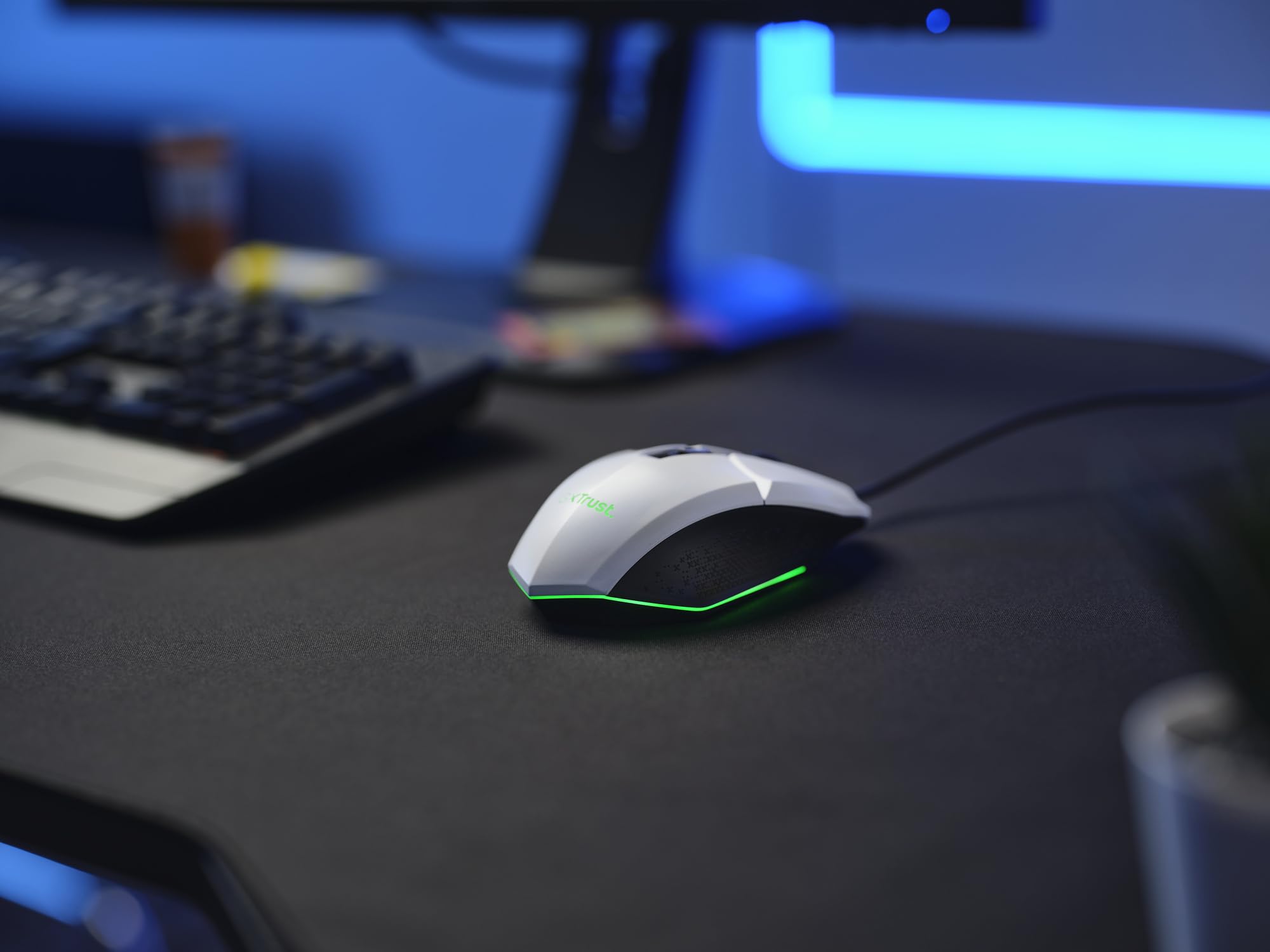 GXTrust Vylax mysz gamingowa z 6 programowalnymi przyciskami, biała | 200-6400 DPI, wielokolorowe podświetlenie LED, kabel USB 150 cm, przewodowa mysz do gier PC komputer laptop