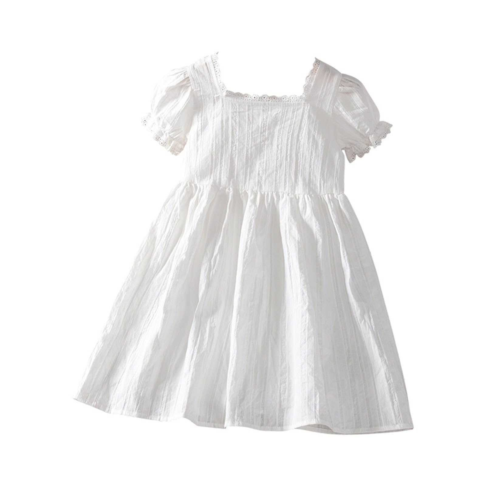 duxyoz Princess White Dress for Girl Solid Colour Sundress Lightweight Cotton Casual Summer Dresses A-Line Flowy Tween Girls Kids Toddler Swing Party Festive Dress Playwear Dresses Outfit 6-7 Years