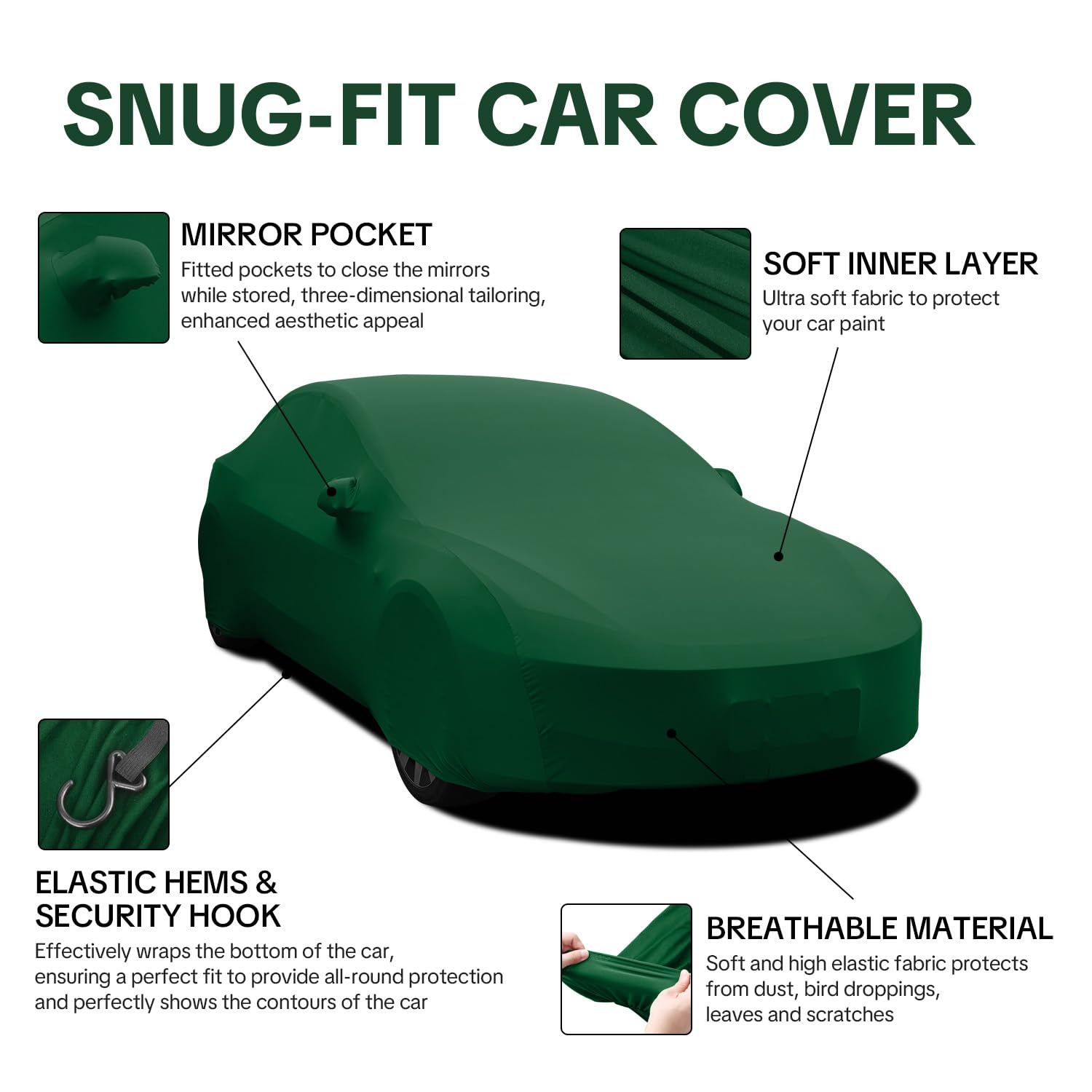 WinPower Indoor Car Cover Fit Sedan 193-206 Inch Soft Stretch Breathable Dustproof Scratch Protection Elastic Full Cover for — view 2