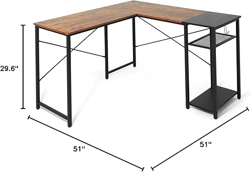 Miniatura 3 de Fencer Wire Escritorio para computadora de oficina en casa en forma de L de 59 pulgadas con estantes de almacenamiento de 2 niveles, escritorio de