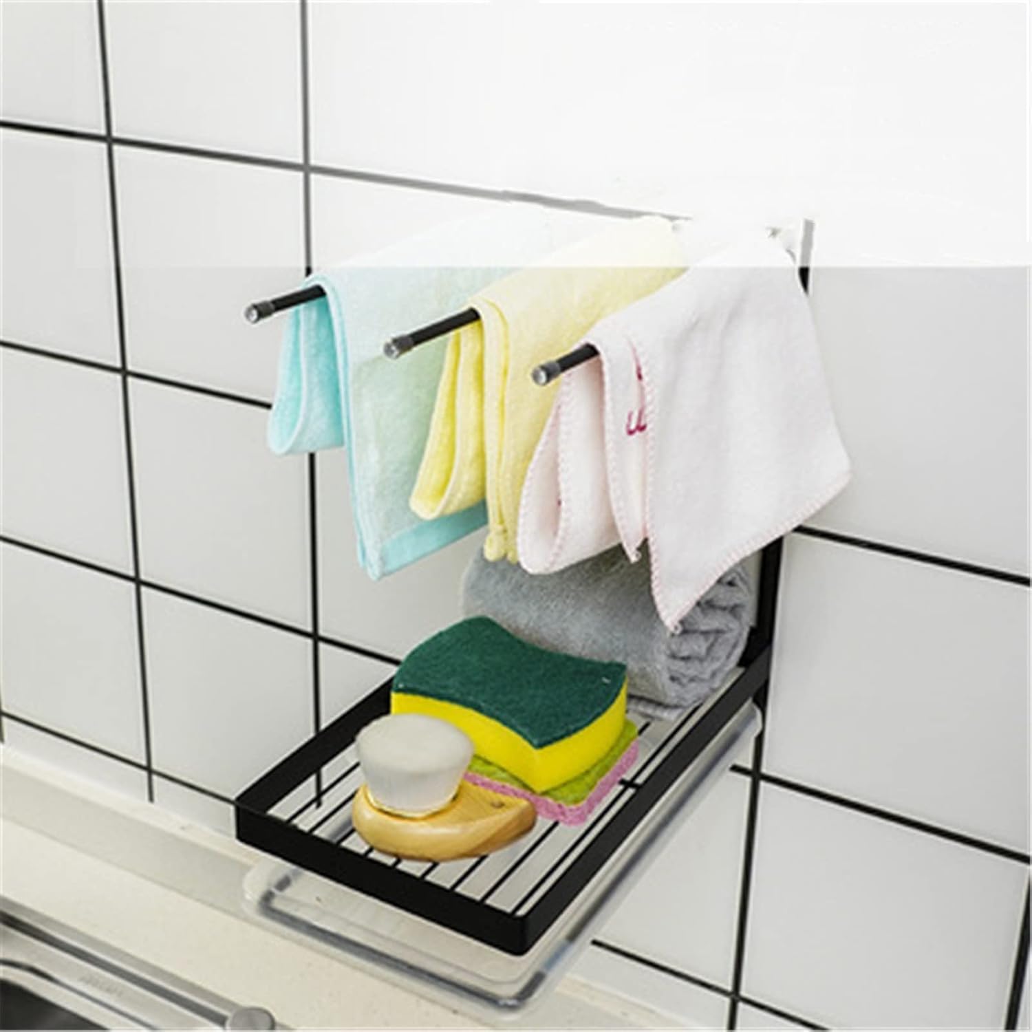 Washcloth Holder Multi-Function Rag Storage Rack Kitchen Racks for Storing Sponges for Kitchen Bathroom(Countertop) (Black Wall Hanging)