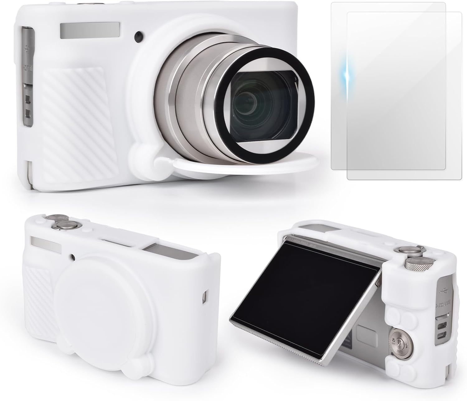 VOVMOEYA SX740 Camera Case Accessories Set[with 2 LCD tempered films],Silicone Protective Case Compatible with Canon PowerShot SX730 SX740 HS Digital Camera - White