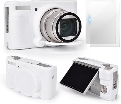 VOVMOEYA SX740 Camera Case Accessories Set[with 2 LCD tempered films],Silicone Protective Case Compatible with Canon PowerShot SX730 SX740 HS Digital Camera - White