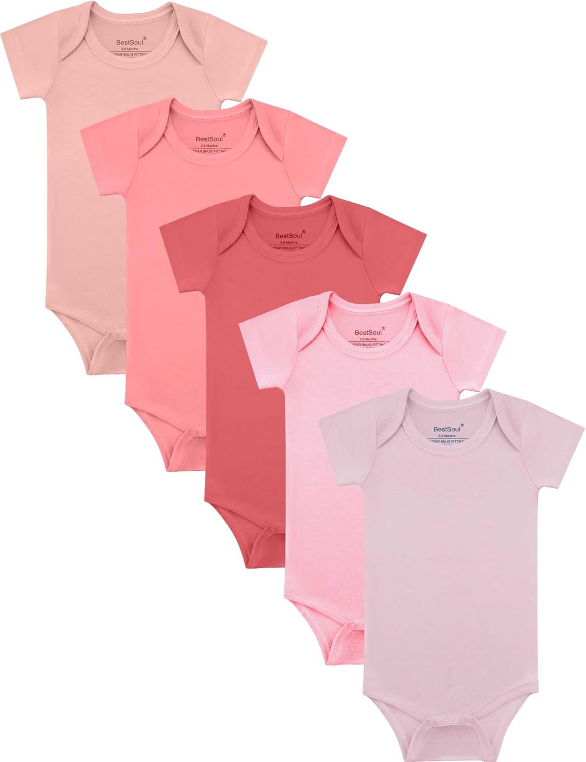 BestSoul Baby Solid Bodysuit - Super Soft Rayon made from Bamboo - Short Sleeve Long Sleeve Newborn Infant Boy Girl - 5-Pack