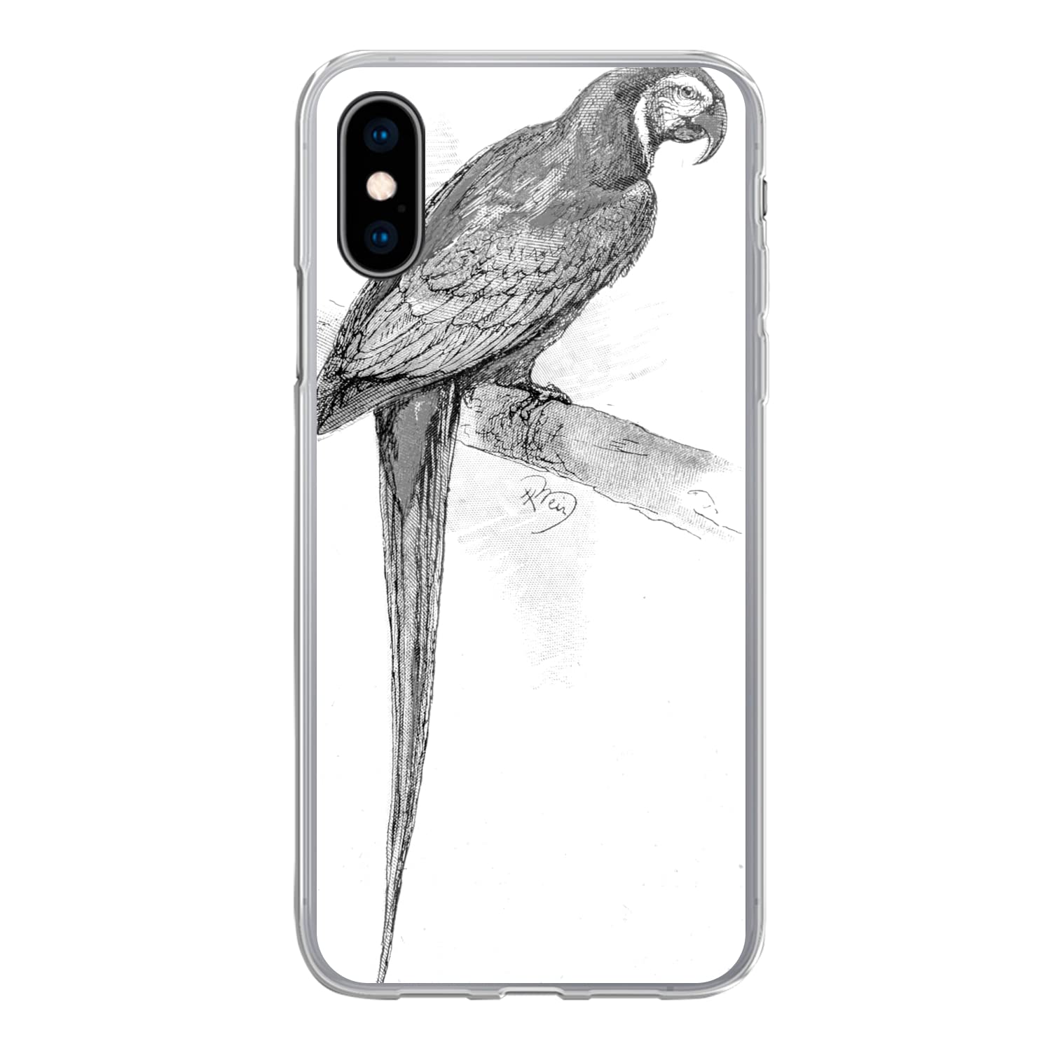MuchoWow Funda para iPhone X - Una ilustración Antigua de un Loro - Blanco y Negro - Funda de Silicona/Funda Blanda para teléfono móvil