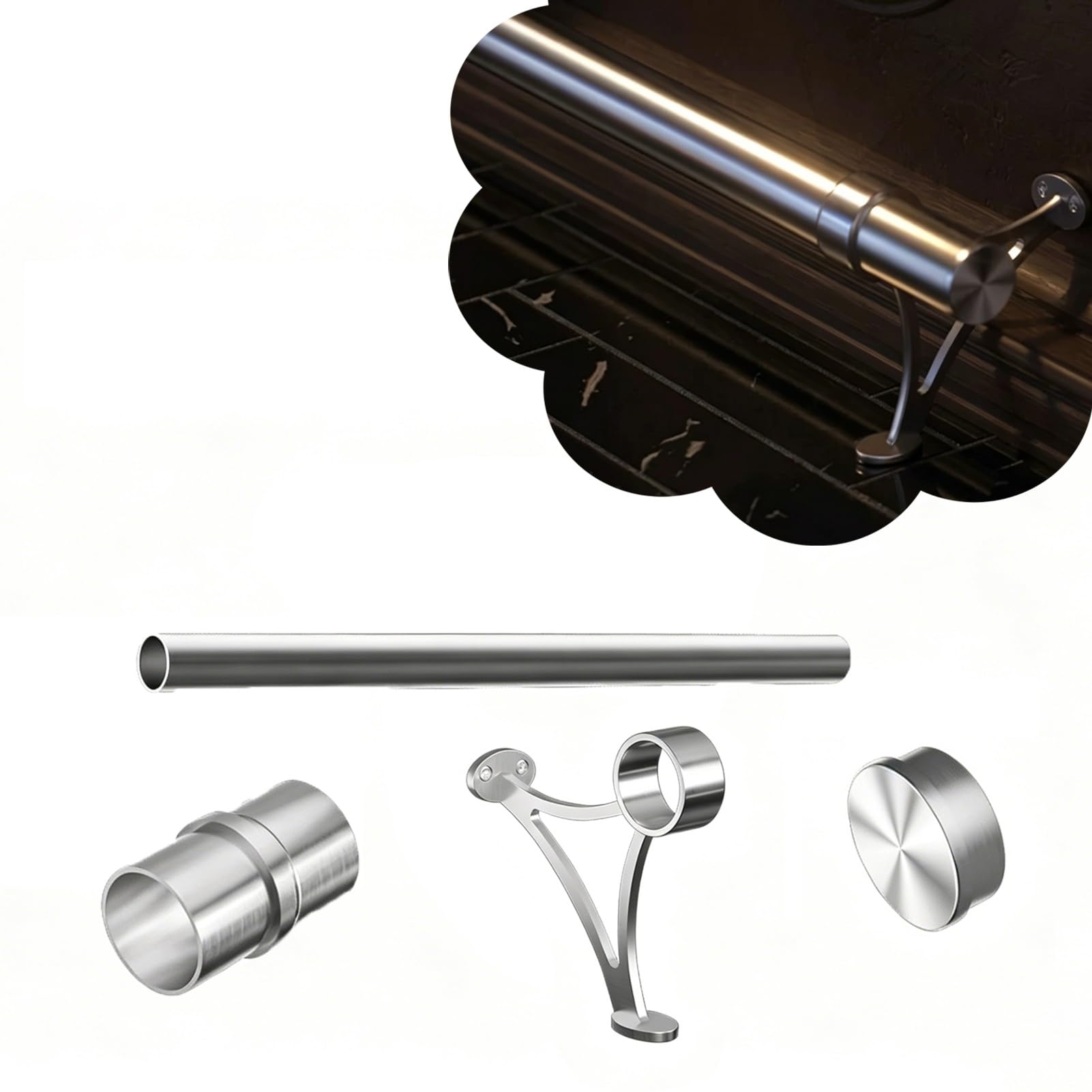 Jievmrs Brushed Finish Bar Foot Rail Kit 2 4 6 8 10 ft, 304 Stainless Steel Footrest Railing 2'' OD Tubing, Undercounter Foot Rest Pole for Home Bar/Counter(10.5ft/320cm)