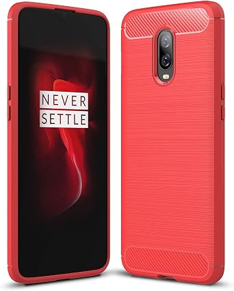 Case Compatible with Cellphone Oneplus 6T Case, Carbon Fiber Shock Absorption Slim Case Compatible with Cellphone Oneplus 6T Red