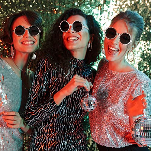 Oudain 9 Pairs Retro Disco Ball Glasses Funny Party Sunglasses 70s Disco Silver Chain Glasses for Women Girls Party Favors4
