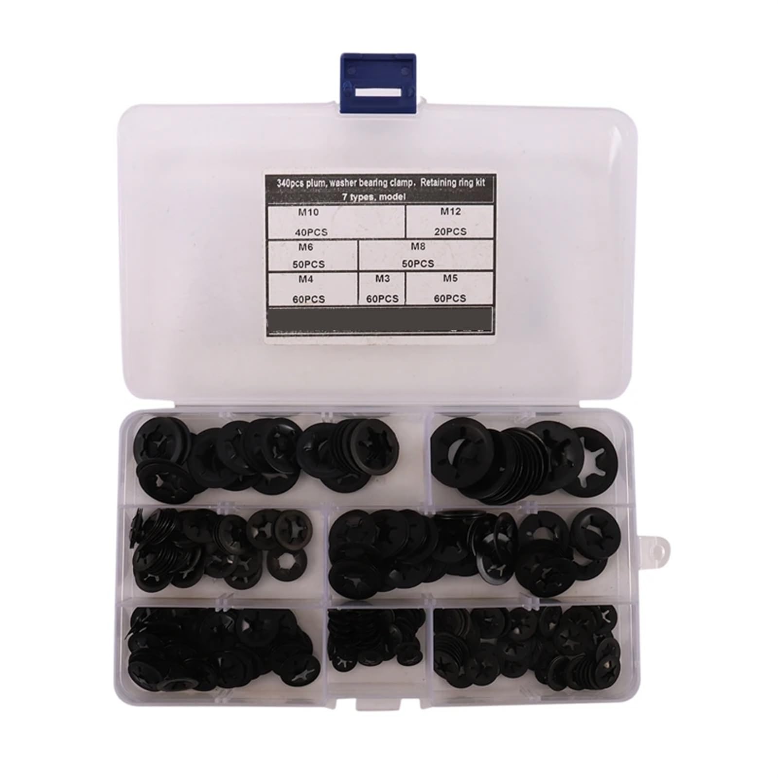 340 pezzi Rondelle Dentate Interne di Bloccaggio Kit Assortimento, Clip Fissaggio a Pressione (7 Dimensioni)