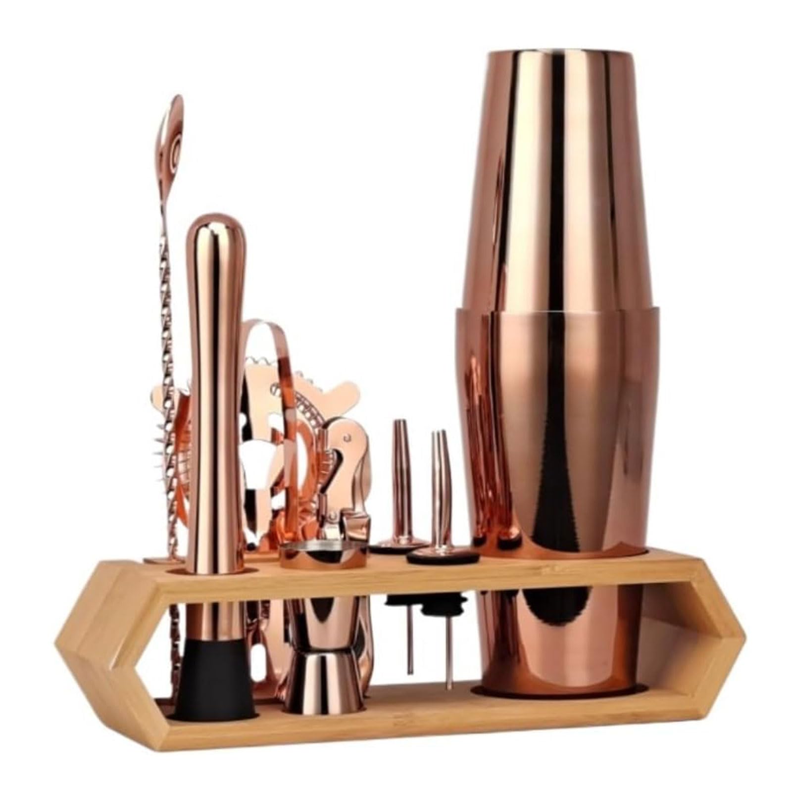 Kit de barman 10 pièces avec support bois, l'idée cadeau pour les cocktails