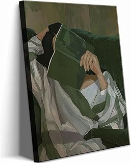 Emerald Green Reading Woman Canvas Wall Art Abstract Cozy People Wall De...