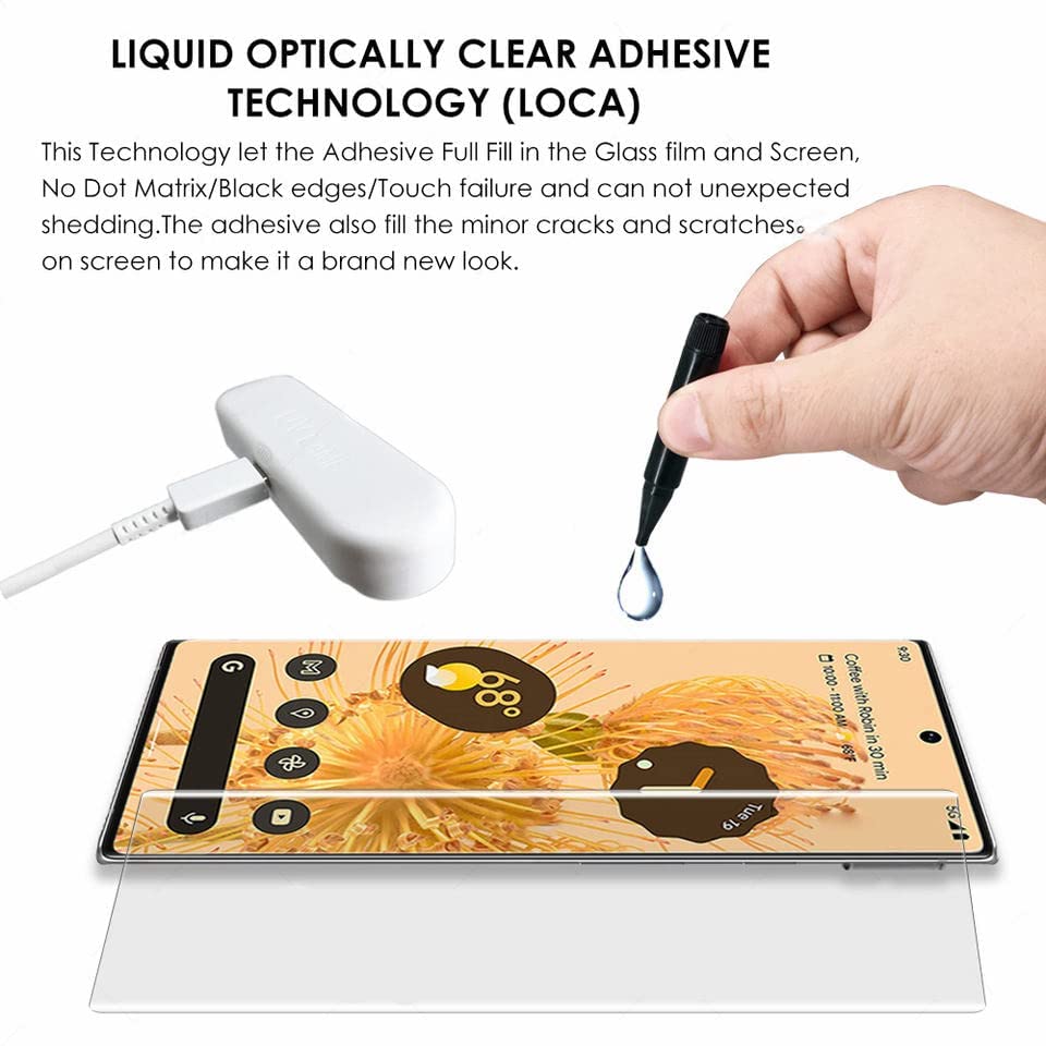 Image of SHILD Advanced HD+ UV Tempered Glass Screen Protector For Google Pixel 6 Pro / 7 Pro (6.7 Inch, Pack of 1) Full Adhesive UV Curved Screen Guard, Case Friendly with installation kit