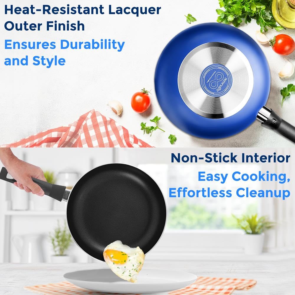SereneLife bateria de cocina, Antiadherentes, 15 piezas, Resistentes al calor, Sartenes y ollas con tapas, Incluye utensilios