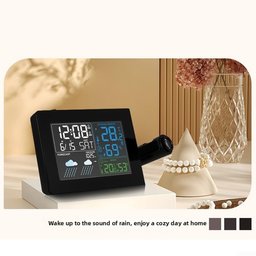 Wetterstation Funk Outdoor Digital Projektion Wecker Thermometer Innen Hygrometer Temperaturvorhersage