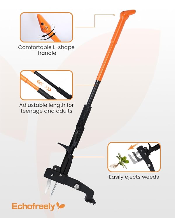 Echofreely Weed Puller Tool - Adjustable 35"-46" Heavy Duty 4-Claw Stand-Up Weeder for Yard Weed Removal, Ergonomic Garden Tool with No Bending or Squatting Needed by Echofreely - Image 4
