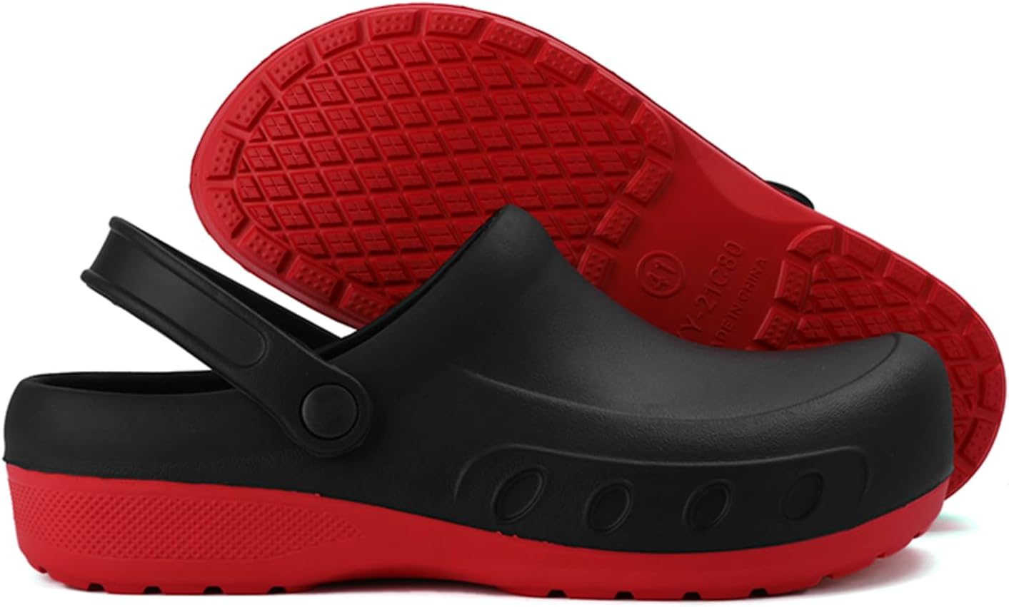 MEIAGDT Men's Chef Clogs, Non-Slip Safety Shoes, Waterproof and Oil Resistant, Adjustable Straps, Suitable for Restaurant, Kitchen, Nursing Work, Garden Clogs for Catering Cooking.