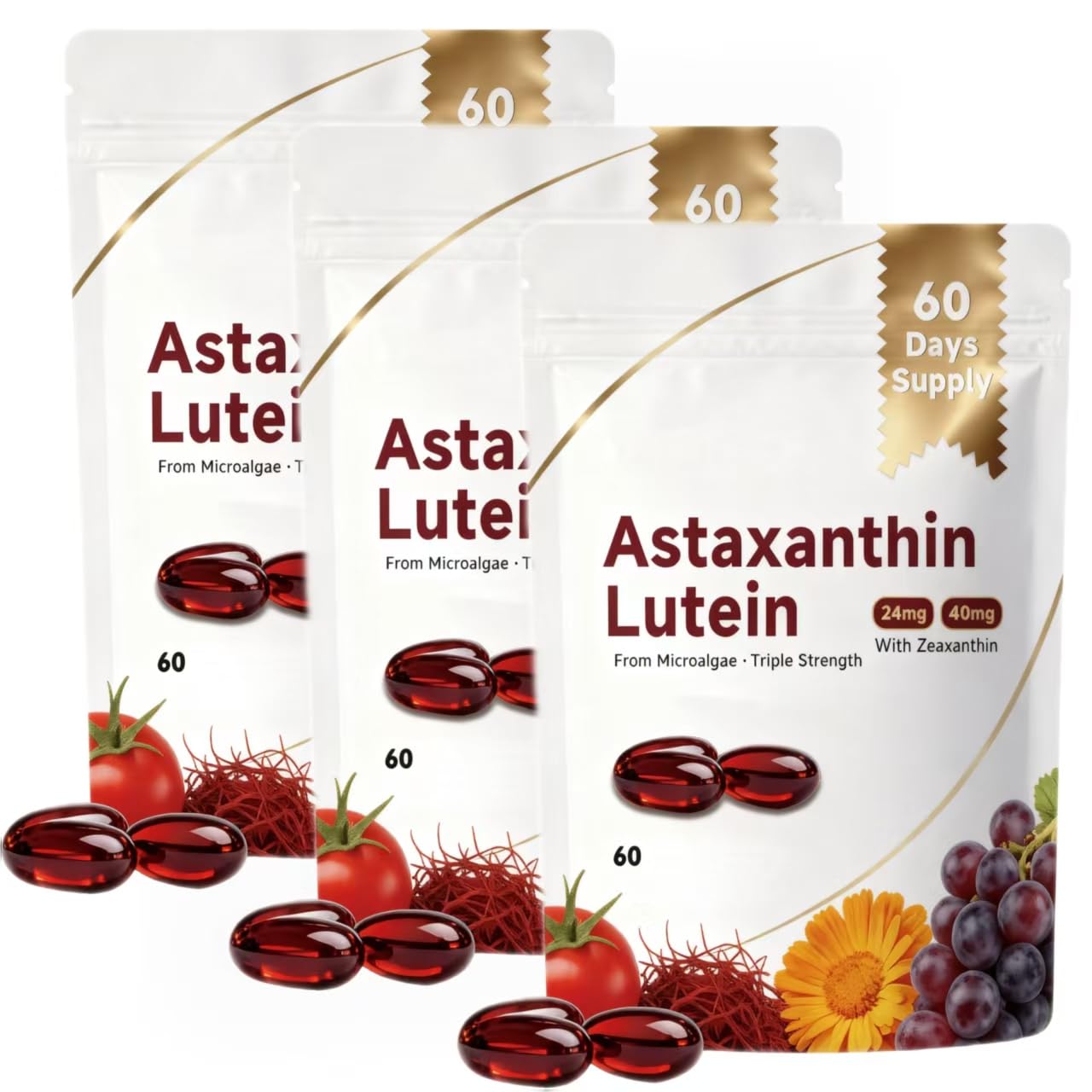 Astaksantyna Luteina | Aktywność antyoksydacyjna, Wsparcie odporności, Skóra||60 sztuk,3pcs
