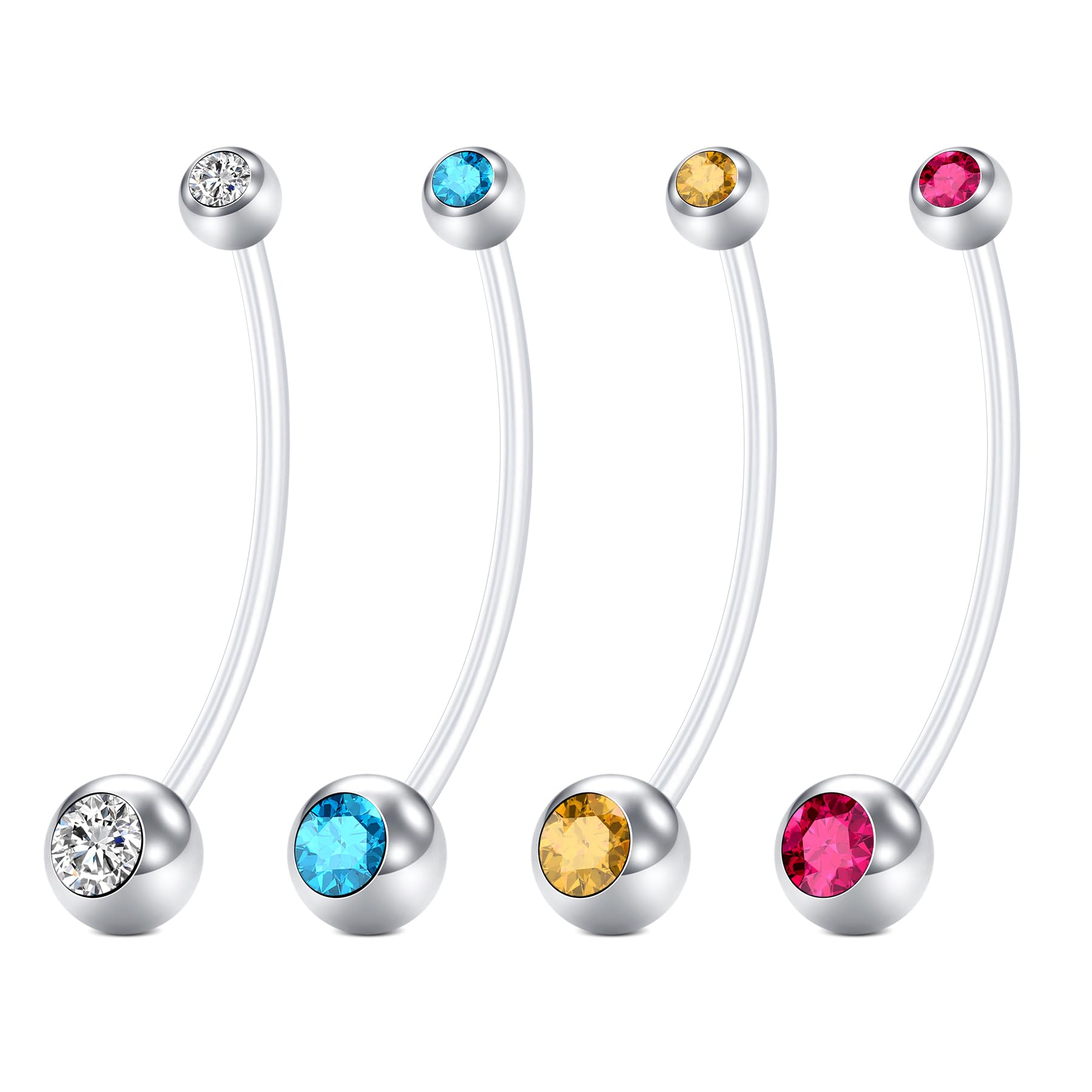 Rajnard Bauchnabelpiercing Chirurgenstahl und Schwangerschaft Piercing Bauchnabel 6/8/10/12/14/16/18/25/32/38mm 14G 1,6mm Silber Acryl Flexible Kunststoff Banane Piercing Schmuck