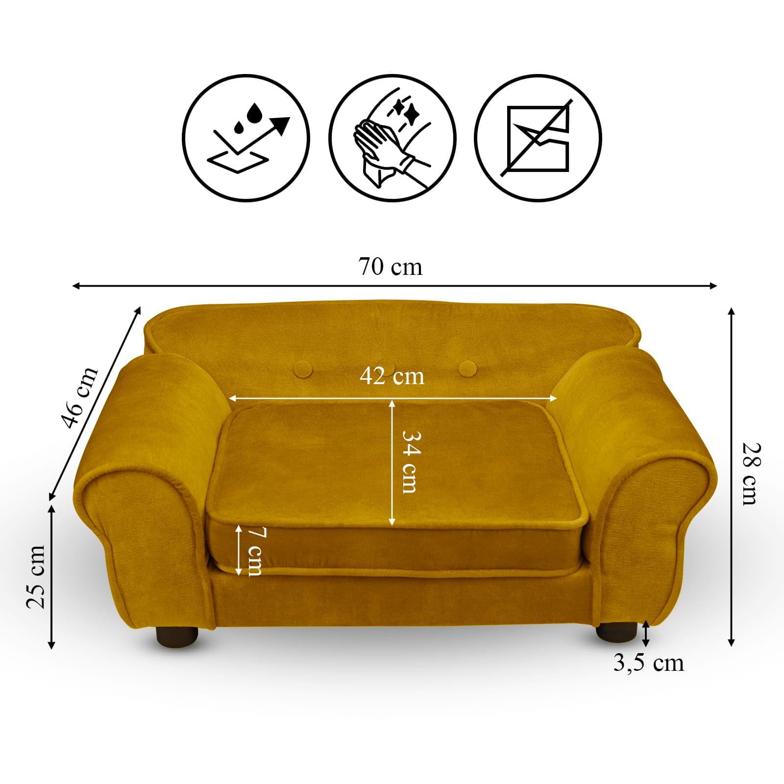 Mg Design Haustiersofa in Gold – stabiles Holzgestell, weich gepolstert, pflegeleicht – Hundesofa & Katzensofa, fertig montiert