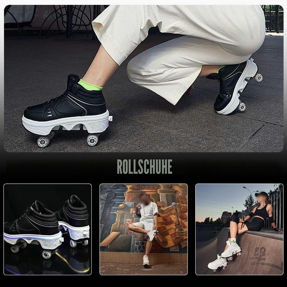 Schuhe mit Rollen Rollschuhe Jungen Mädchen Skateboard Schuhe mit LED Blinkend 4-Rad Automatisch Einziehbar Komfort Outdoor Sportschuhe für Kinde Und Erwachsene