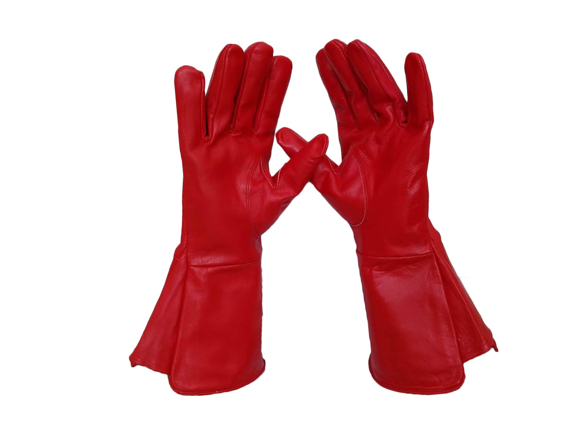 FreAire Leather Gauntlet Gloves Long Arm Cuff (Medium, RED)