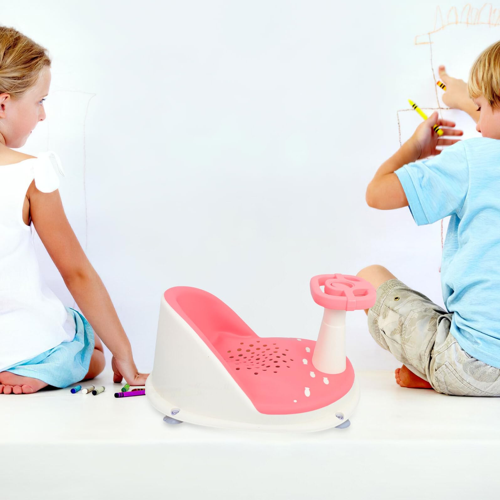 Toyvian Badewannen Sitz für Junge Mädchen Rutschfester Badewannensitz Babybadewannensitz mit Saugnapf Verstellbarer Sitz für Kleinkindbadewanne Schnelles Ablaufsystem für Hygiene Faltbar U