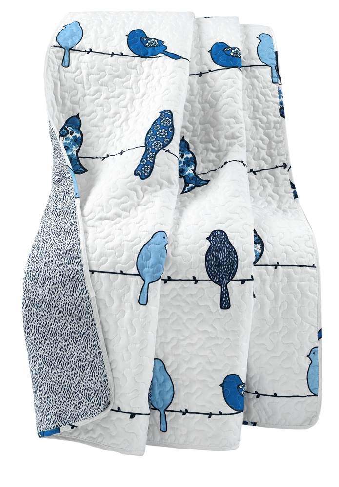 Lush Decor Rowley Birds Reversible Throw Blanket, 50" W x 60" L, Navy - Throw Blankets for Bed - Couch Blanket - Farmhouse Throw Blanket for Couch