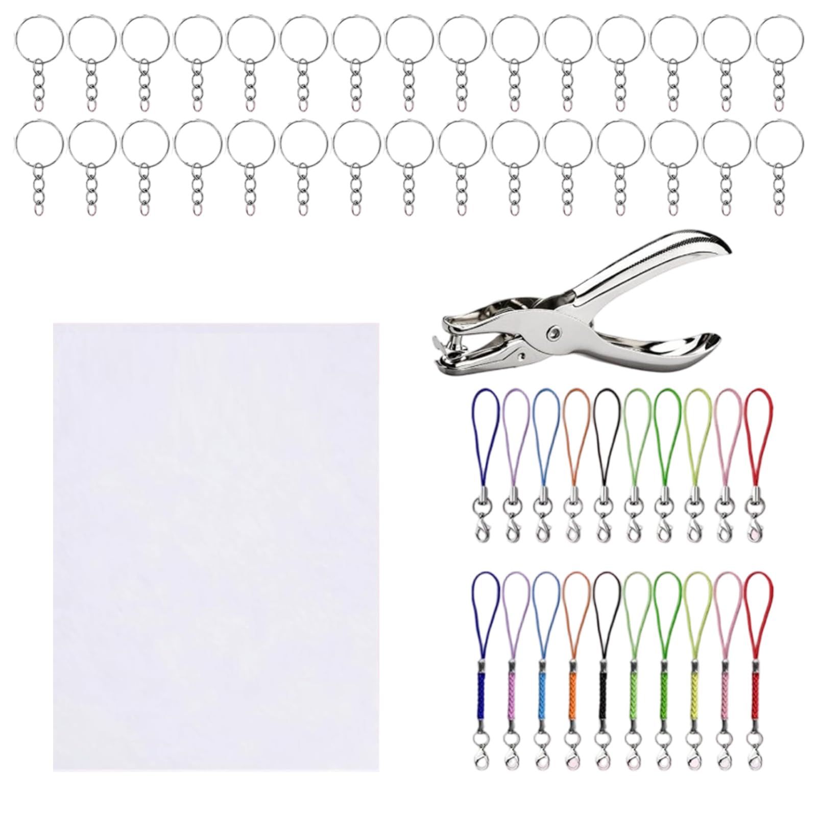 Snorvixre 141Pcs Heat Shrink Sheets for Keychains Colorful Materials with Hole Puncher for Craft Permanent Keychain Components