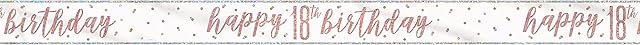 Unique 84852 18th Birthday Prism Plastic Banner - 9' | Glittery Rosegold | 1 Pc, Rose Gold, Age 18