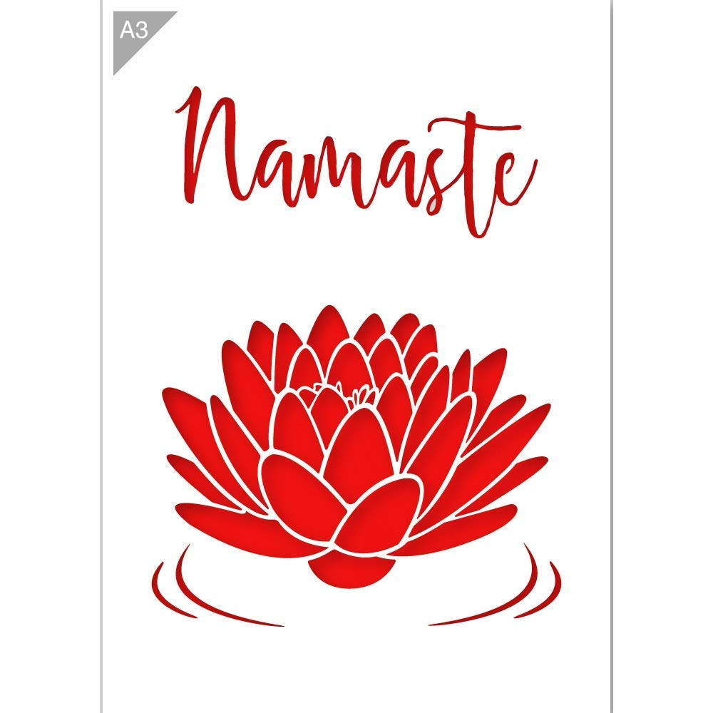 Namaste Lotus Flower Stencil - Card or Plastic - A3 16.5 ? 11.7" - Lotus Width 9.5 inch - Reusable, Kids Friendly Stencil - Painting, Crafts, Cakes, Windows, Wall and Furniture Stencil (Plastic)
